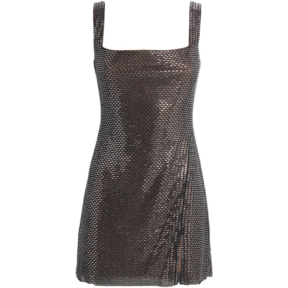 Self Portrait Gunmetal Rhinestone Mesh Mini Dress